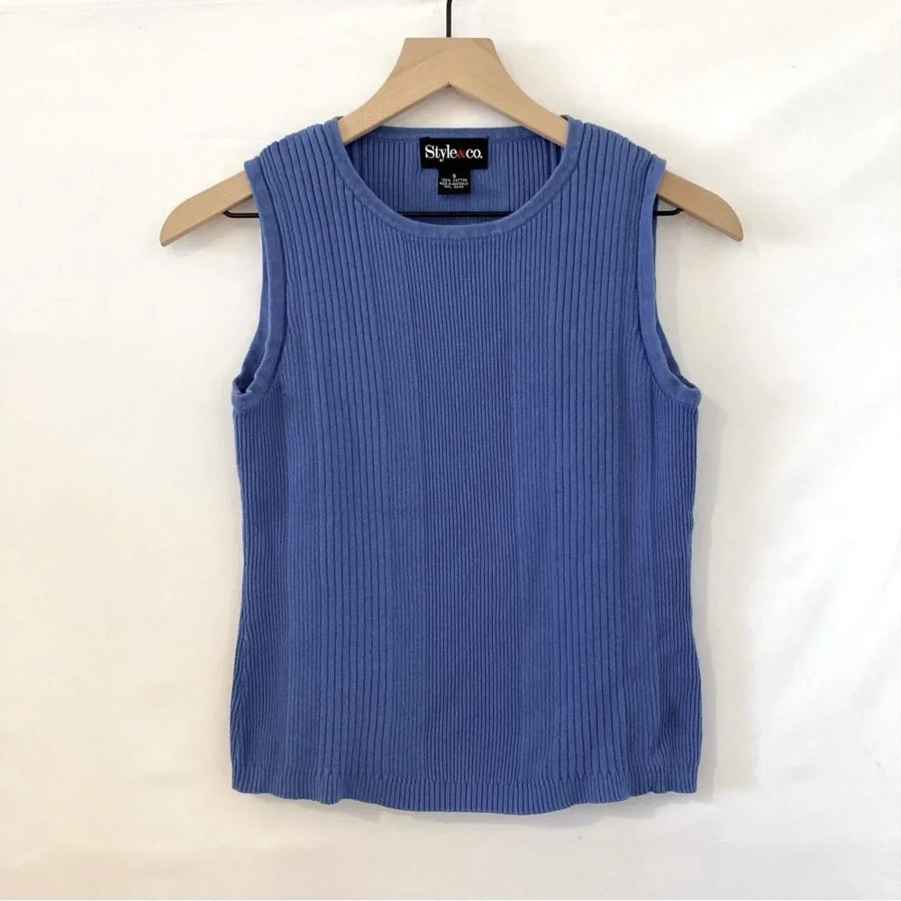 Y2K Blue Sweater Tank Vest Small Cotton